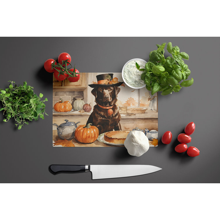 Caroline's Treasures Chocolate Lab Fall Kitchen Pumpkins Glass Cutting